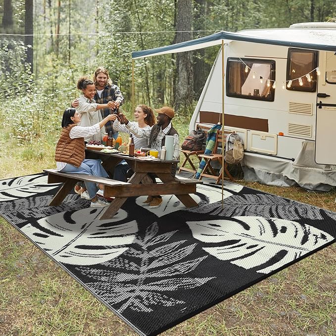 COZYLOOM Outdoor Plastic Straw Rug 8x10 Outdoor Patio Rug Waterproof Reversible UV Resistant Camping Mat, Foldable Lightweight RV Picnic Mat with Portable Bag, Modern Carpet for Yard Porch Deck