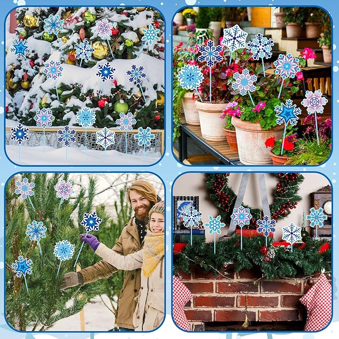 Zonon 12pcs Winter Garden Decorations Winter Snowflake Metal Planter Stakes for Patio Lawn Planter Pot Xmas Nutcracker Gingerbread Yard Stake Signs Outdoor Lawn Decor Party Favor(Snowflake)