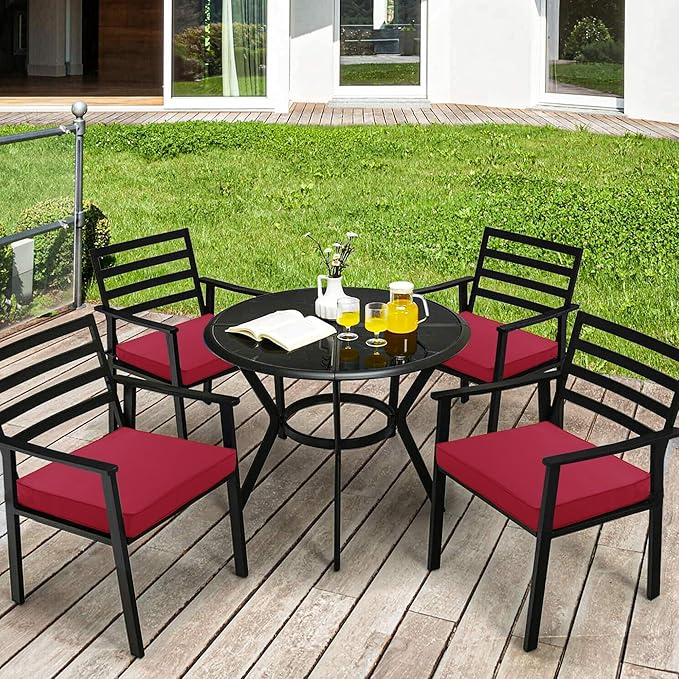 Outdoor Chair Cushions 18.5x16 Inch Water Resistant Patio Chair Cushions with Tie 3 Year Color Fastness Thick Outdoor Seat Cushion for Patio Furniture Burgundy Set of 4