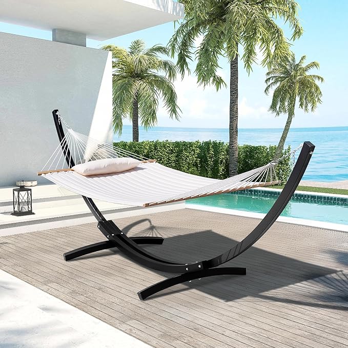 Lazy Daze Hammocks 12 Ft Heavy Duty Steel Arc Hammock Stand with Carabiner and Chain, 2 Person Weather-Resistant Curved Stand for Outside, Backyard, Patio, 500 Lbs Capacity, Black