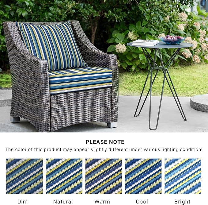 Outdoor Cushions for Patio Furniture,Outdoor Seat Cushion Set 24 x 24 x 4 Inch,Waterproof & Fade Resistant Outdoor Chair Cushions,Deep Patio Chair Cushion with Removable Cover,Blue Stripe