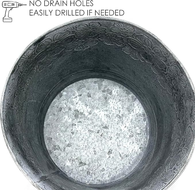 allgala Galvanized Planter Pot Indoor and Outdoor Decoration-Round Grey-6"-HD88313