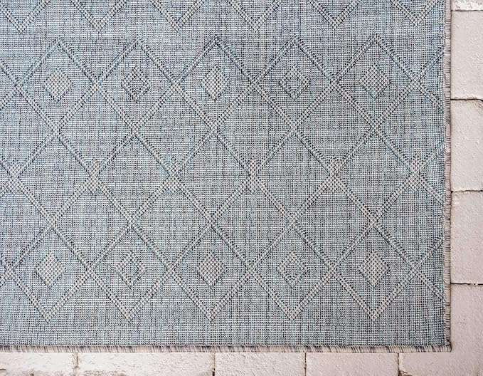 Unique Loom Outdoor Trellis Collection Area Rug - Tribal Trellis (5' 1" x 8' Rectangle, Light Blue/ Ivory)