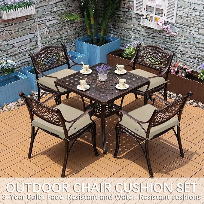 Favoyard Outdoor Chair Cushions 19" x 19" x 2" Set of 4 Patio Chairs Cushions 3-Year Fade Resistant & Water-Resistant Cushions for Outdoor Furniture with Hidden Zipper, Attach Straps for Dining Chairs