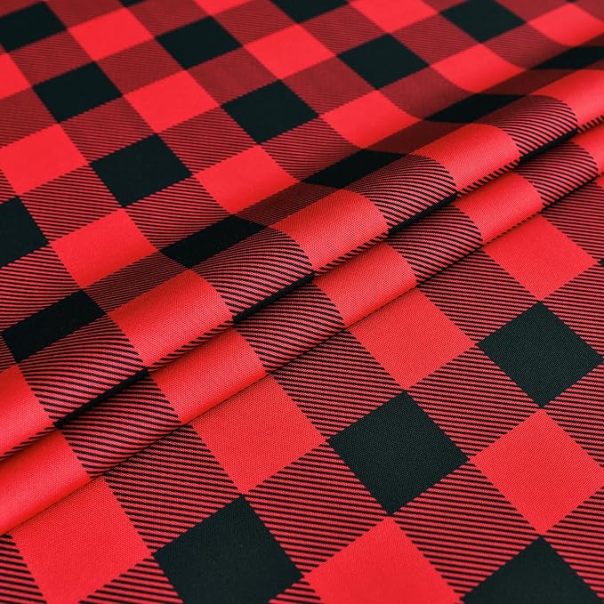 Gingham Xmas Tablecloth Fabric - Oblong 58x120 Water Resistant Christmas Plaid Table Cloth for Indoor/Outdoor Use - Red Tabletop Cover Perfect for Birthday, Picnics, Gardens