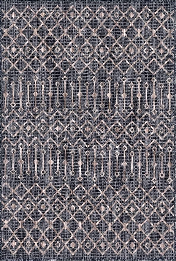 Unique Loom Outdoor Trellis Collection Area Rug - Tribal Trellis (4' 1" x 6' 1" Rectangle, Charcoal Gray/ Natural)
