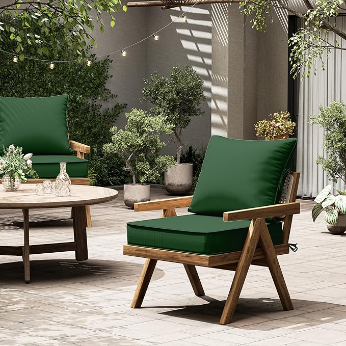 Outdoor Seat Cushion Set 19 L × 19 W × 4 H Inch Waterproof & Fade Resistant Patio Furniture Cushions with Removable Cover with Handle and Straps for Sofa Chairs, Chairs