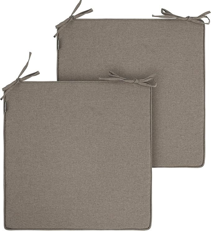 FUNHOME Indoor/Outdoor Chair Cushions Set of 2, 18 x 18 x 2.5 Inch Square Corner Outdoor Cushions for Patio Furniture,2 Packs Patio Chair Cushions with Ties-Beige Coffee
