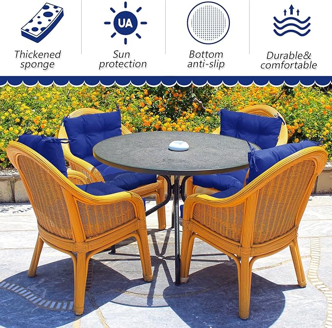 Marsui 6 Pcs Outdoor Indoor High Back Chair Cushions Patio Furniture Tufted Pillow with Ties All Weather Replacement Outdoor Rocking Chair Cushions, 42 x 21 Inches (Navy Blue)
