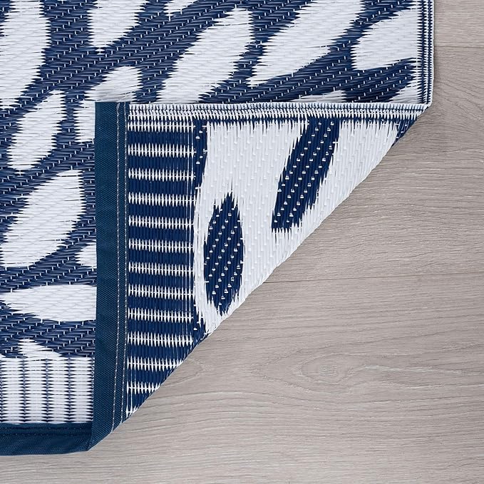 Nuala Navy Reversible Plastic Straw 8x10 Indoor Outdoor Rug for Patios Garden Picnic Camping Mats Waterproof and Washable