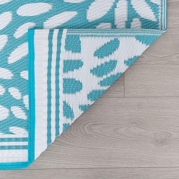 Tayse Nuala Aqua Reversible Plastic Straw Indoor Outdoor Rug 6x9 for Patios Garden Picnic Camping Mats Waterproof and Washable