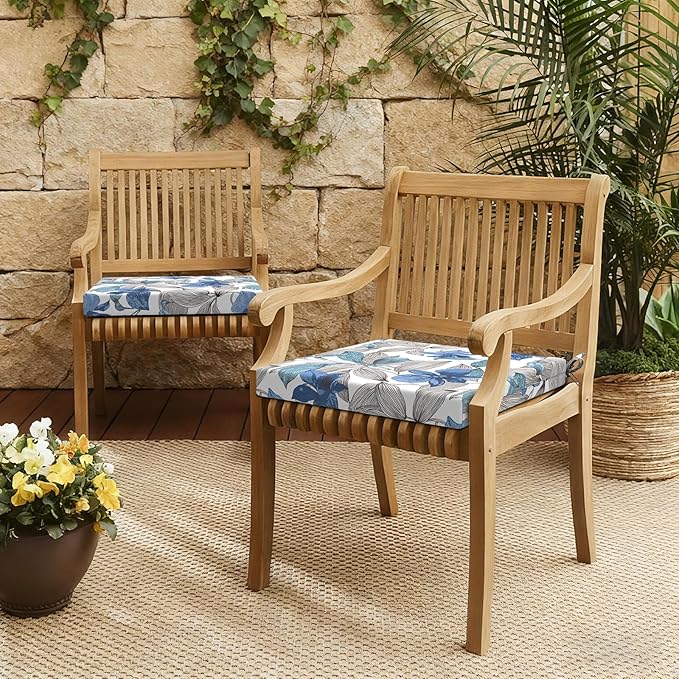 LVTXIII Outdoor Seat Cushions Set of 4 Square Corner Chair Cushions with Ties, Patio Chair Pads for Home Office and Patio Garden Furniture Decoration 19"x19"x2", Clemens Noir Blue