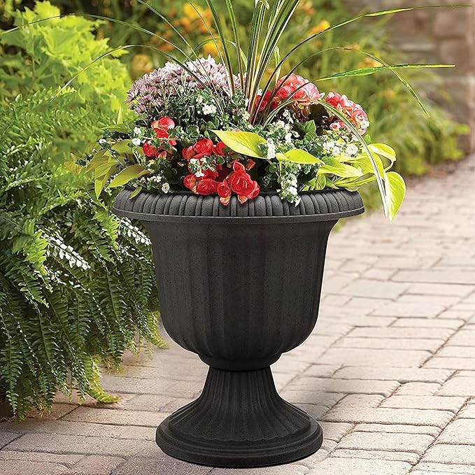Southern Patio Lightweight 19 Inch Round Outdoor Utopian Urn Accent Pot for Large Sized Flower Plants with UV Coated Finish, Black