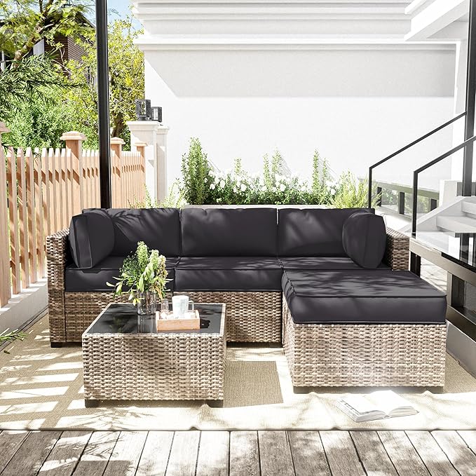 Patio Furniture Cushions, Replacement Outdoor Cushions for 4-Seat Patio Furniture, Waterproof Cushions for Outdoor Sectional Sofa Couch, Grey