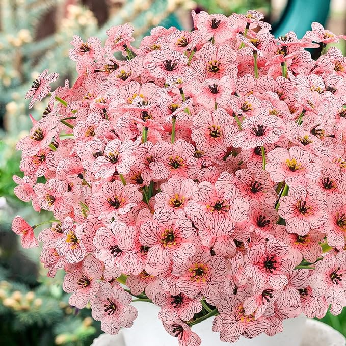 MACTING Artificial Flowers for Outdoors 6 Bundles Fake Spring Flowers UV Resistant No Fade Faux Plastic Flowers for Hanging Planters Window Patio Porch Yard Garden Indoor Outside Decoration,Pink