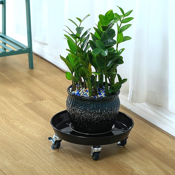 Planterhoma 3 Packs 16" Metal Plant Caddy with Wheels Extra-Large Rolling Plant Stand Heavy-Duty Plant Dolly with Casters Indoor Outdoor Wheeled Flower Pot Mover Rollers Garden Cart Trolley, Black