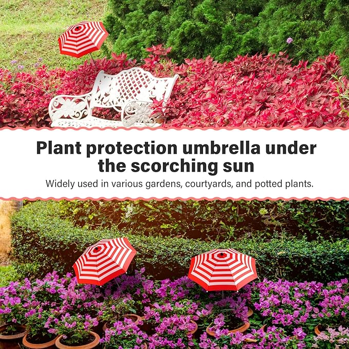 Abbylike 2 Set Plant Umbrellas for Outdoor Plants, Garden Umbrella Shade for Potted Plants and Garden Beds Plant Cover for Sun Summer Beach Terrace Lawn Swimming Pool (Stripe,Red and White)