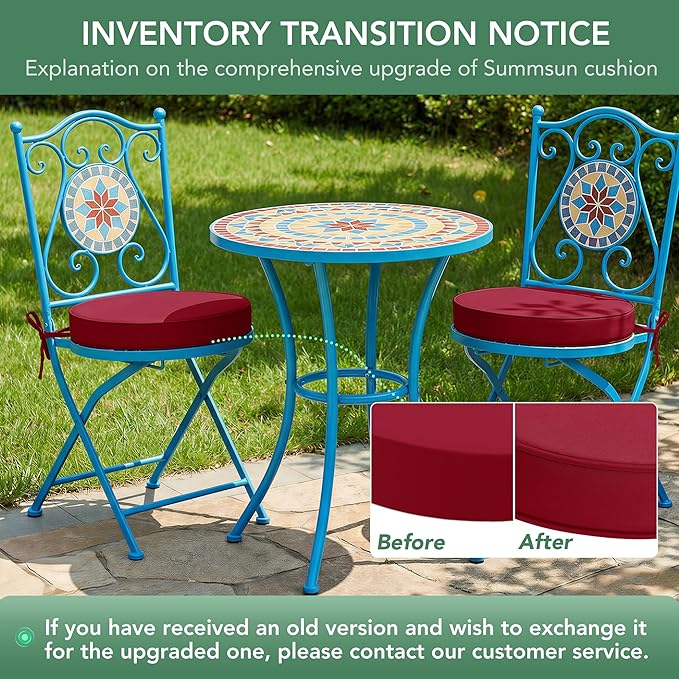 Outdoor Bistro Chair Cushions Set of 2, 15" D x 3" H Round Chair Cushions Waterproof and Fade Resistant Chair Cushion Pads with Non-Slip Ties and Removable Covers for Garden, Burgundy