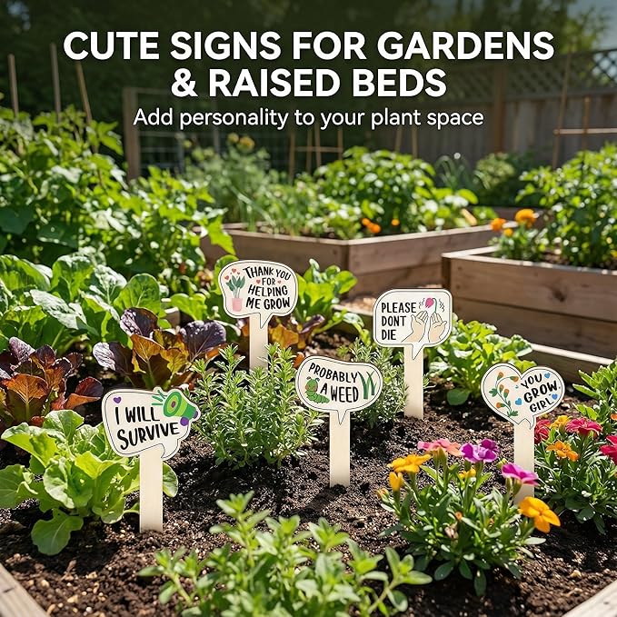 15 Pack Funny Wooden Plant Markers, Water-Resistant Garden Plant Labels Stakes for Pots & Outdoor Beds, Humorous Plant Name Signs for Indoor Houseplants, Herbs, Succulents, 2.64" W x 4.33" H