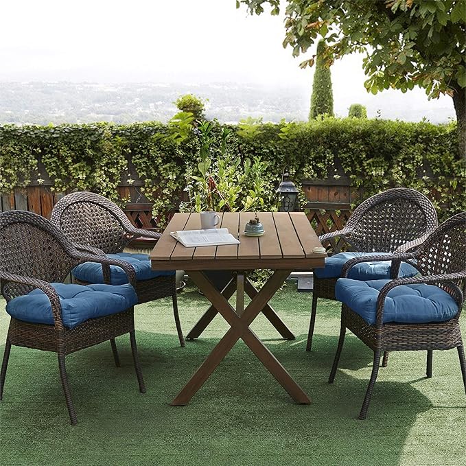 Sweet Home Collection Patio Cushions Outdoor Chair Pads Premium Comfortable Thick Fiber Fill Tufted 19" x 19" Seat Cover, 4 Count (Pack of 1), Blue