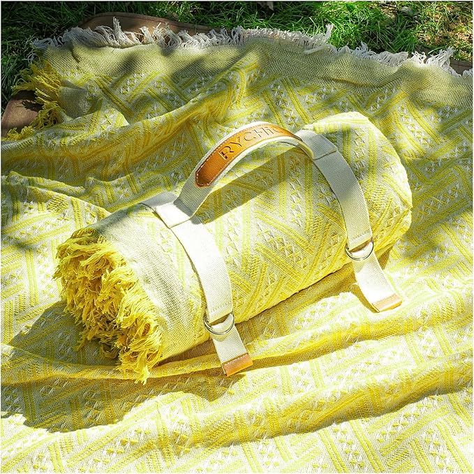 2 in 1 Rug 71"*71" Outdoor Extra Large Sand Free Picnic Blanket Rv Gear Gold