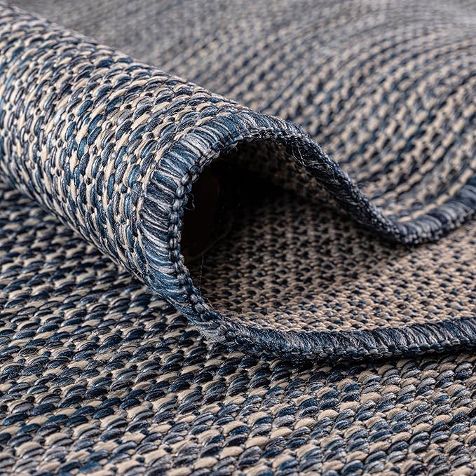 Keen Home Design Terrace Outdoor Area Rug - 63" Round Washable Indoor/Outdoor Rug for Patio, Kitchen, Balcony, Beach, Garden, Deck and Porch, Size: 5'3" Round, Solid Navy