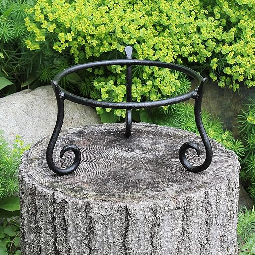 Achla Designs GBS-22 Short Wrought Iron Metal Plant birdbath Bowl Stand Flowerpot Holder, 9.5x6 inches, Black