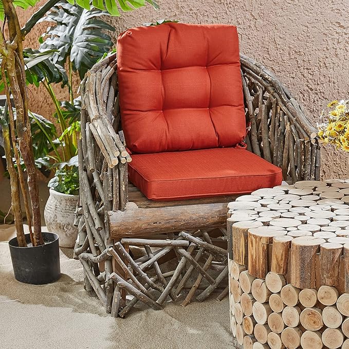JMGBird Outdoor Seat Cushion Set 19"x19" Water-Repellent & Color-Lasting Patio Furniture Cushions, Deep Seat Bottom & Back Cushion with Adjustable Straps for Chair Sofa Couch(Orange Red)