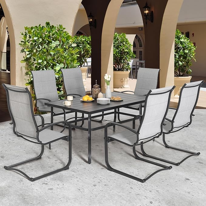 NUU GARDEN Patio Chairs Set of 4, All-Weather Padded Textilene Outdoor Dining Chairs with Spring Motion and High Back, Breathable Patio Chairs for Backyard Lawn Deck, Gray