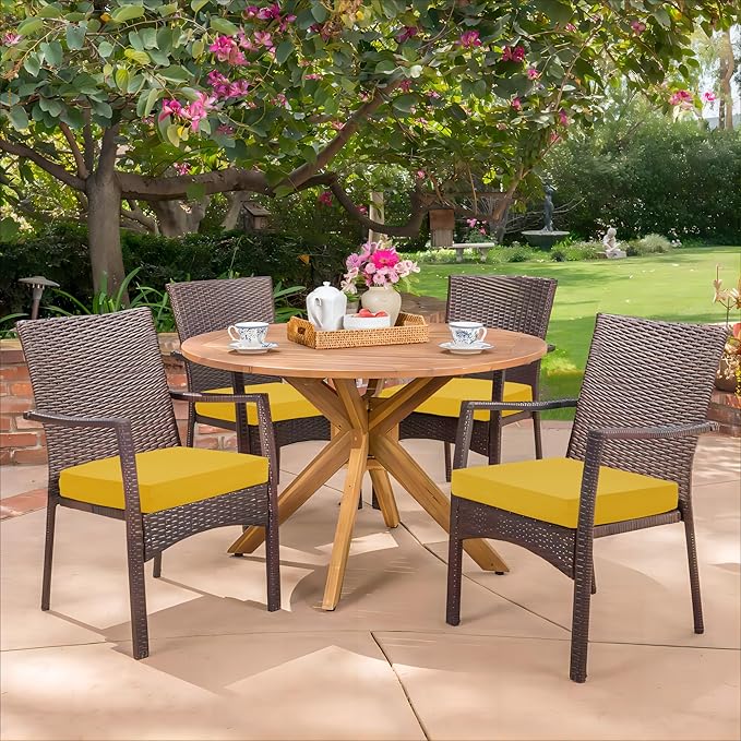 HARBOREST Outdoor Chair Cushions Set of 4, Water Resistant Patio Chair Cushions with Ties, Square Corner Outdoor Seat Cushions for Patio Furniture, 18.5"x16"x3", Yellow