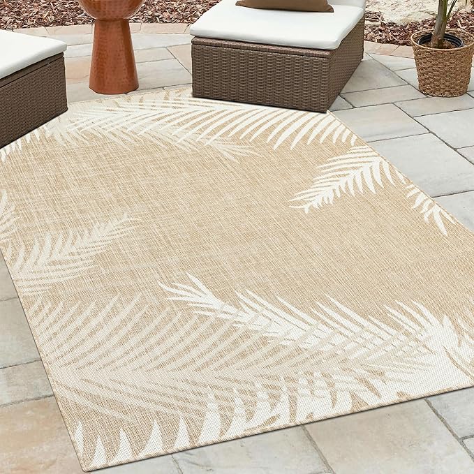 LR Home 8x10 Indoor/Outdoor Area Rug for Home Decor | Floral Large Size Carpet Suitable for Living Room, Bedroom, Playroom, Patio, Garden | Tropical Farmhouse Rug | Beige/Ivory