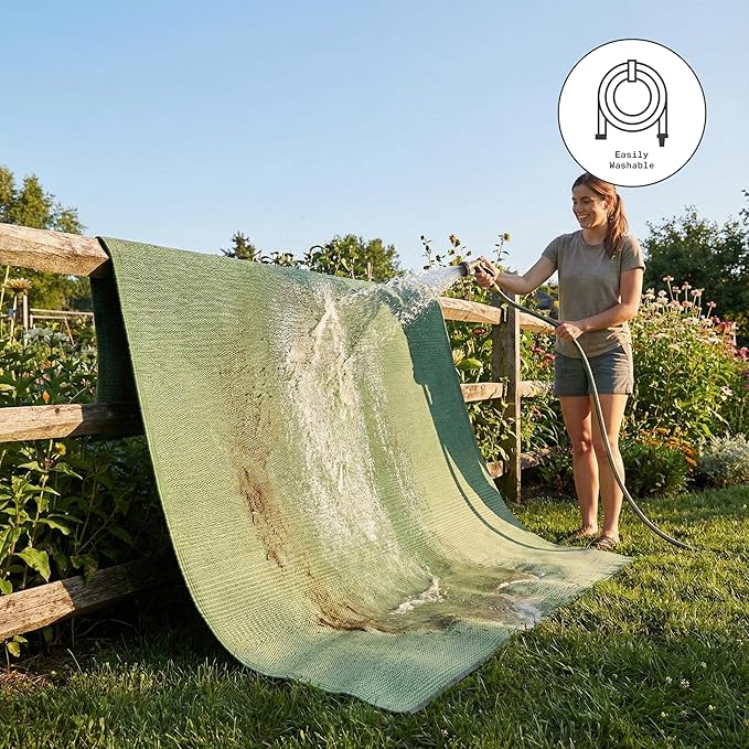 Fab Habitat Ombre Outdoor Rug - Waterproof, Fade Resistant, Crease-Free - Premium Recycled Plastic - Striped - Patio, Porch, Deck, Balcony - Big Sur - Green - 5 x 8 ft