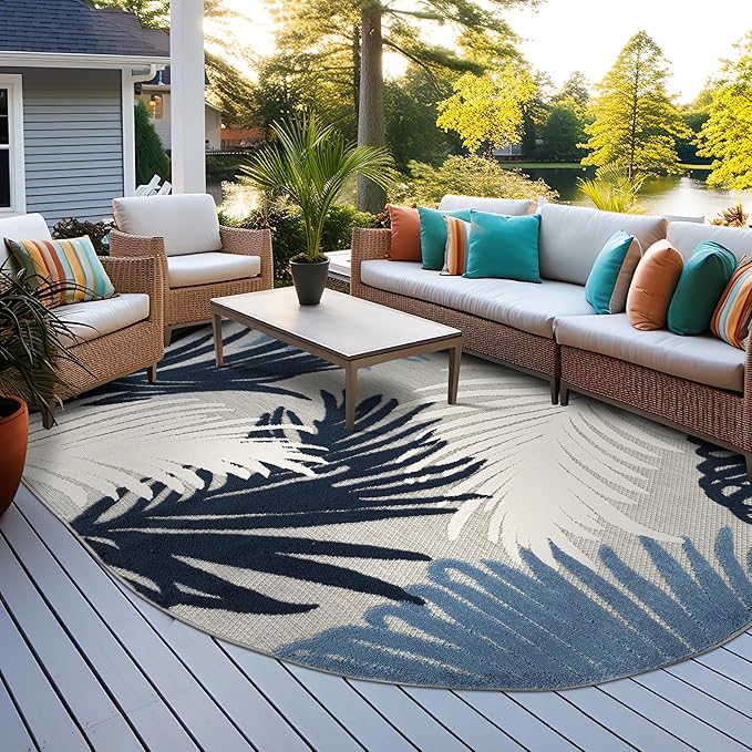 Rugshop Navy Lucca Contemporary Floral Indoor/Outdoor Oval Area Rug Durable Polypropylene, Weather Resistant, Easy to Clean Perfect for Patio, Backyard, Deck and Outdoor Lounge 5' x 7' Oval