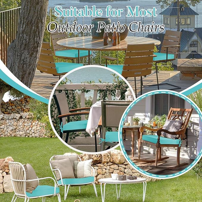 Basic Beyond Outdoor Chair Cushions for Patio Furniture, Waterproof Outdoor Seat Cushions Set of 4 19 x 19, Patio Chair Cushions Set of 4 with Ties and Handle, Teal