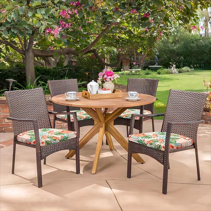HARBOREST Outdoor Chair Cushions Set of 4, Water Resistant Patio Chair Cushions with Ties, Outdoor Seat Cushions for Patio Furniture, 17"x16"x2", Flamingo
