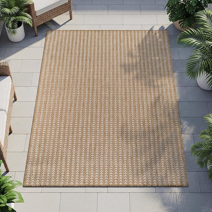 Washable Outdoor Rug 6x9 Modern Area Rugs Outdoor Carpets Striped Pattern Non Shedding Waterproof Easy Clean Patio Deck Porch Living Room Bedroom Garden RV (6 X 9 Natural)