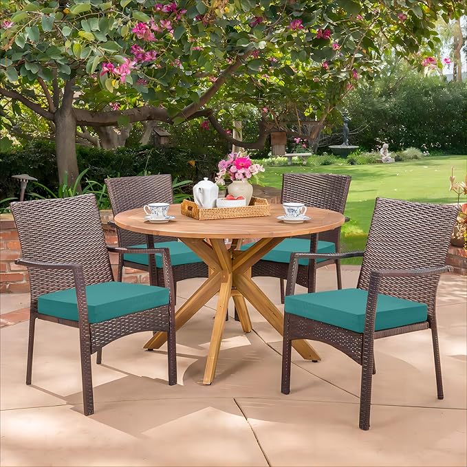 HARBOREST Outdoor Chair Cushions Set of 4, Water Resistant Patio Chair Cushions with Ties, Square Corner Outdoor Seat Cushions for Patio Furniture, 18.5"x16"x3", Teal