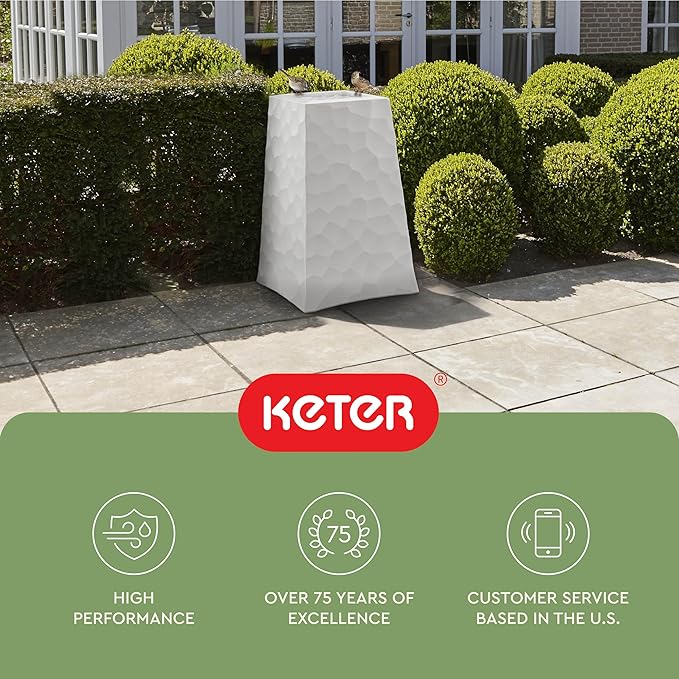 Keter Stone Tapered Planter Set of 2, Tall 26.4‑Inch Resin Outdoor Flower Pots with Stone‑Look Finish and 12.2‑Gallon Capacity, Cream