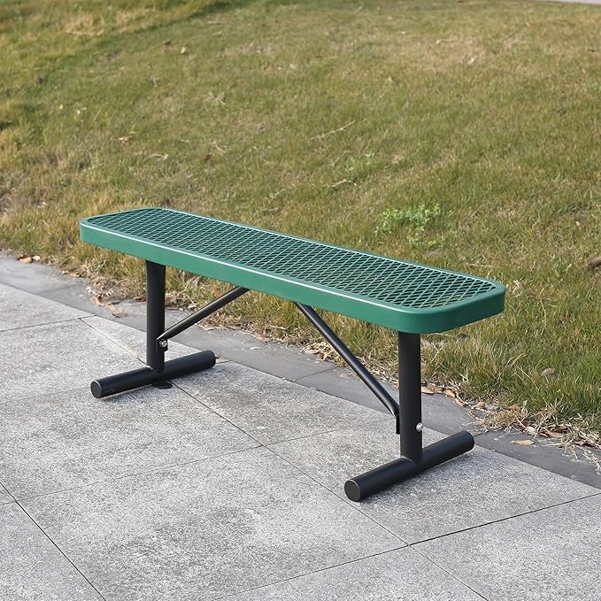 4 Feet Heavy Duty Metal Park Bench for Outside, Outdoor Bench with Portable Frame, Commercial Benches for Shopping Mall, Store, Park, Patio, Deck, Green