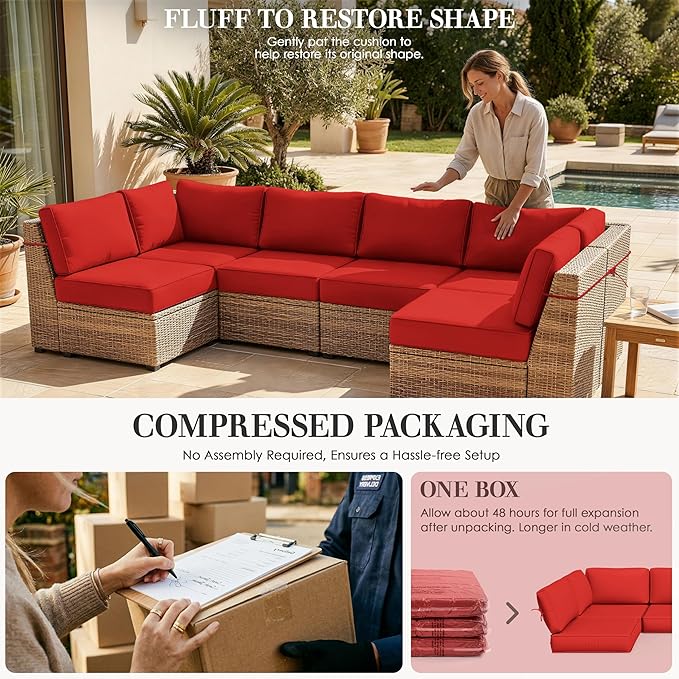Outdoor Replacement Cushions for Patio Furniture, 5" Foam High-Density, 14-Piece Water-Resistant Outdoor Cushion for 6-Seat Sectional Patio Conversation Sets, Liner&Cover