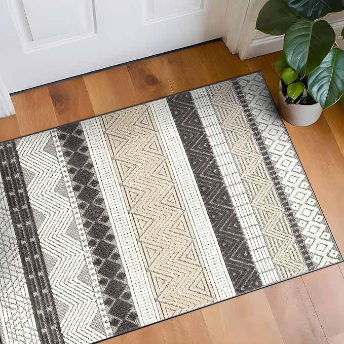 Rugshop Gray Marbella Boho Indoor/Outdoor Runner Rug, Machine Washable for Hallway, Entryway and Kitchen 2'7" x 4'