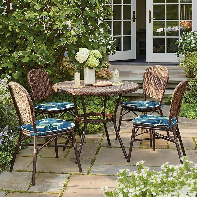 Outdoor Chair Cushions Set of 2, Water Resistant Patio Chair Pads with Ties, Seat Cushions for Home Garden Furniture Decoration, 16"x17", Swaying Palms Blue