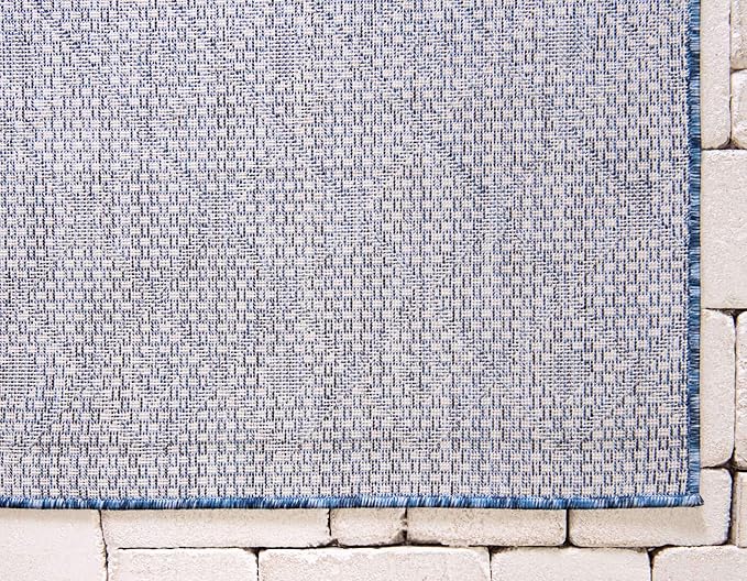 Unique Loom Outdoor Trellis Collection Area Rug - Tribal Trellis (10' x 13' 1" Rectangle, Blue/ Ivory)