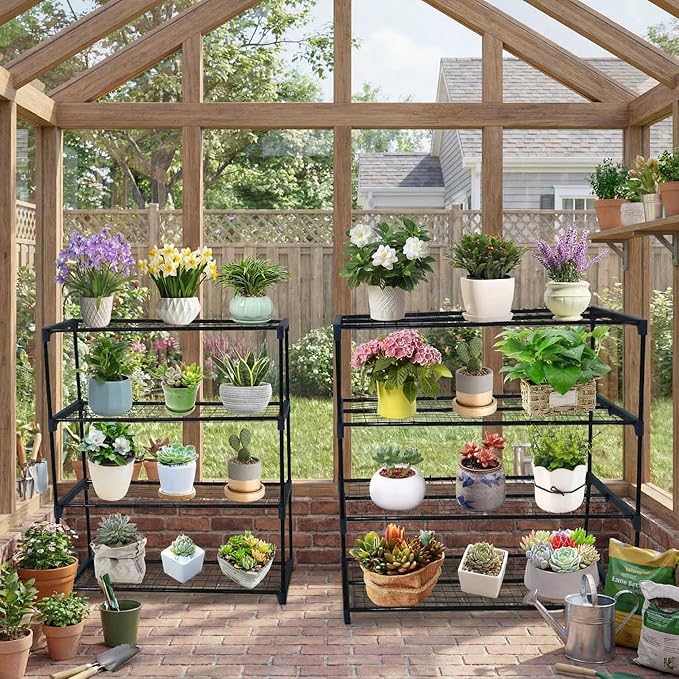 PeakPursuit 2 Pack 4 Tier Plant Greenhouse Shelves - 35"x12"x42" Metal Display Rack, 72 Lbs Capacity Per Tier, Portable & Rustproof Stand for Indoor/Outdoor Garden