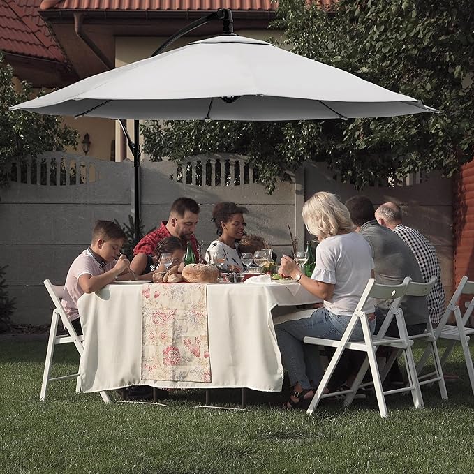 10 Ft Offset Cantilever Patio Umbrella - Fade-Resistant Shade Umbrella Outdoor Patio Canopy with Cross Base for Garden, Lawn, Deck, Yard or Pool by Pure Garden (Cream)