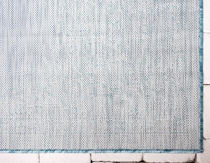 Unique Loom Outdoor Traditional Collection Area Rug - Antique (9' x 12' Rectangle, Light Aqua/ Gray)
