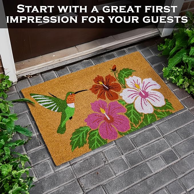 MAINEVENT Hummingbird Door Mat 30x17 Inch, Garden Hummingbird Doormat for Covered Outdoor Area, Bird Welcome Mat, Outdoor Spring Decor, Summer Front Door Mat