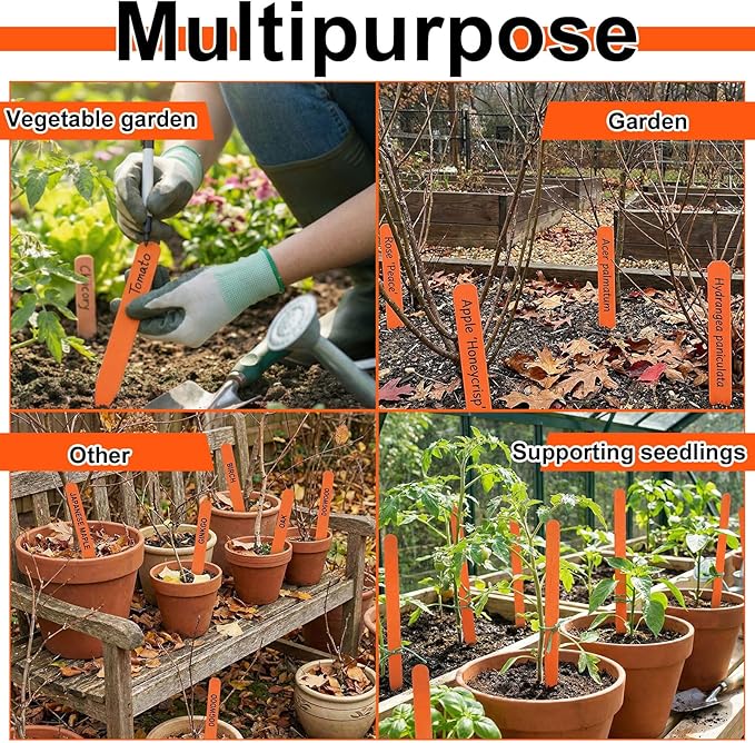 Weysat 200 Pcs 12" Wood Plant Labels for Field or Containers Plant Tags Wood Garden Labels for Seedling Stakes Markers Nursery Seed Tags with Smooth Surface for Pot Herbs Flowers Vegetables (Orange)