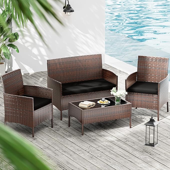 3 Pack Outdoor Replacement Cushions, Fit for 4-Seater Wicker Rattan Patio Conversation Set, 36x18x3,18x18x3, Liner & Cover