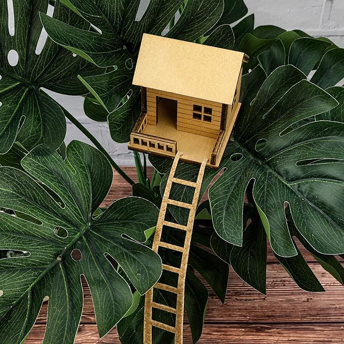Mini Wooden Treehouse with Ladder – Plant Mini Treehouse, Miniature Flower Pot Tree House, Fairy Garden House, Rustic Log Cabin Desktop Ornament